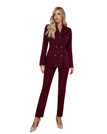 Womens Burgundy Double Breasted Blazer Suit with Lined Trousers