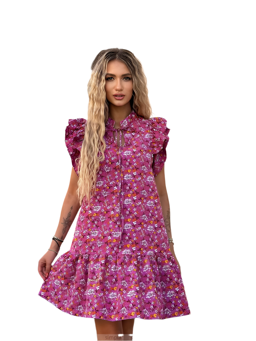 Light Summer Dress with Floral Print in Silk Soft Fabric