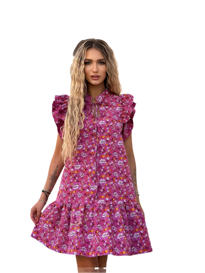 Light Summer Dress with Floral Print in Silk Soft Fabric