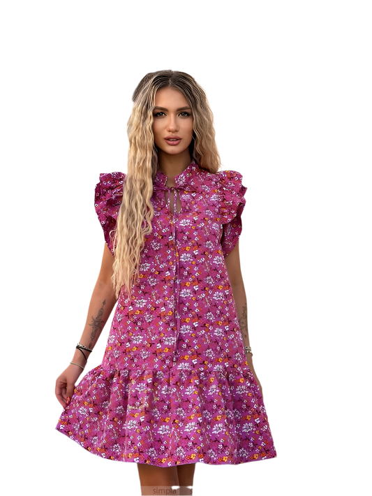 Light Summer Dress with Floral Print in Silk Soft Fabric