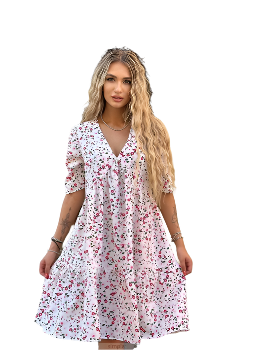 Summer Floral Print Silk Soft Dress Lightweight Elegant Feminine