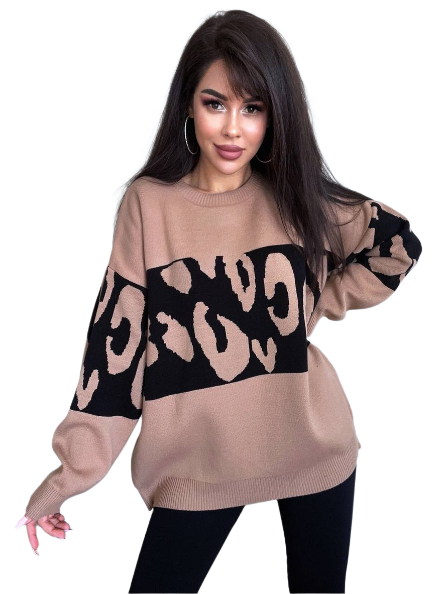 Womens Fine Knitted Wool Acrylic Sweater Brown Black