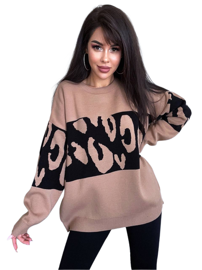 Womens Fine Knitted Wool Acrylic Sweater Brown Black