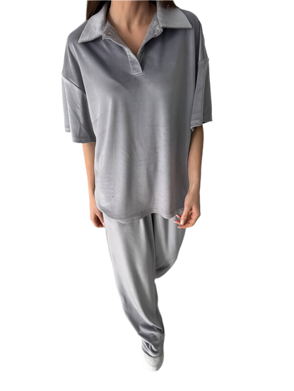 Stylish Gray Velour Two-Piece Casual Suit