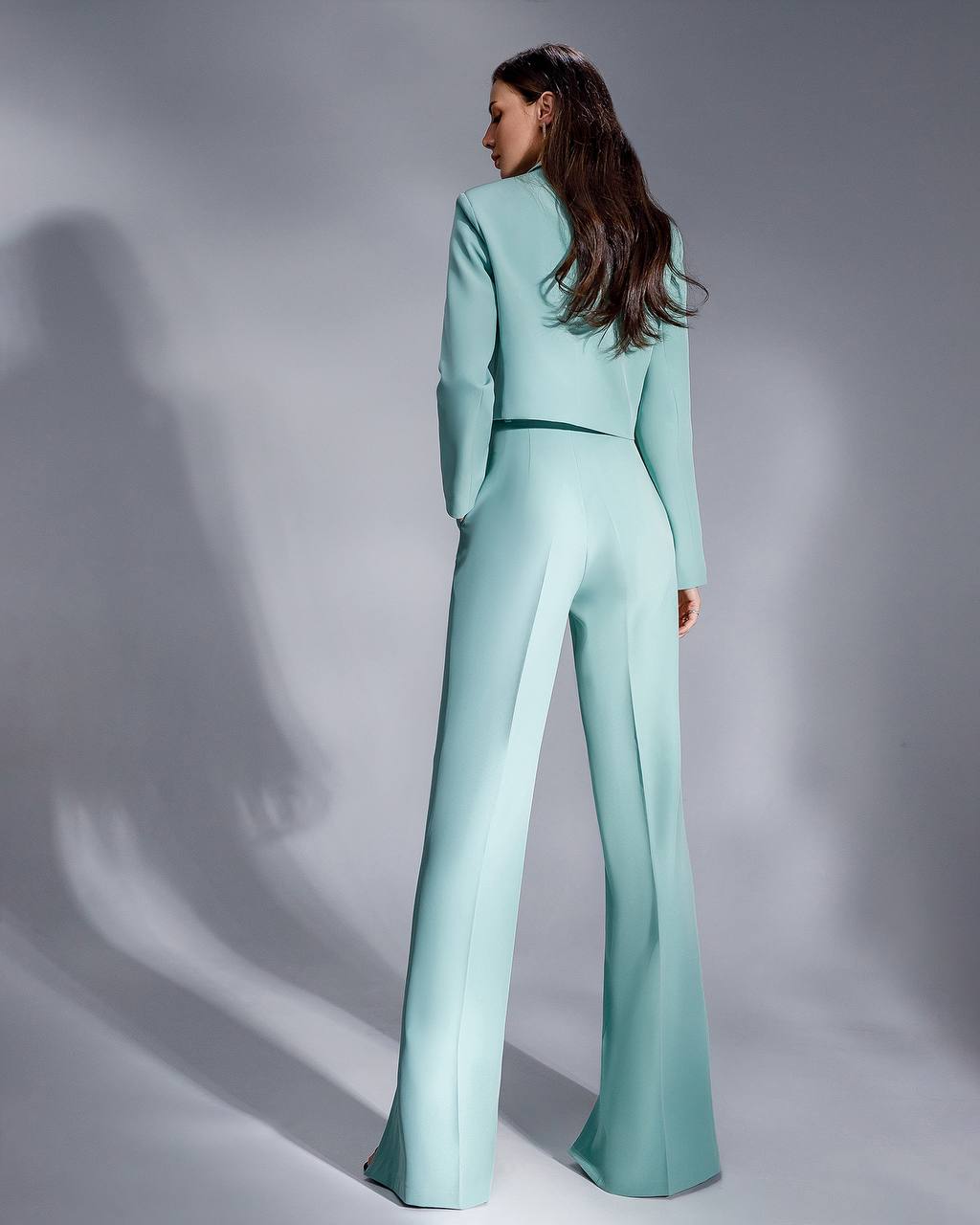 Womens Cropped Jacket Suit With High Waist Slit Trousers