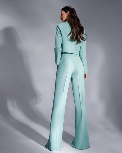 Womens Cropped Jacket Suit With High Waist Slit Trousers