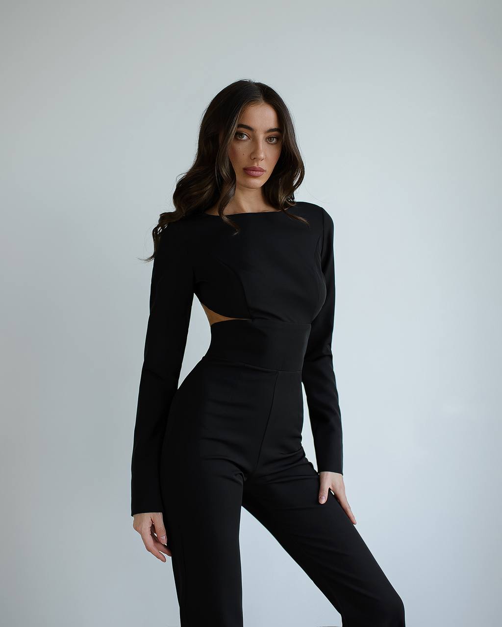 Stylish Black Diagonal Suiting Crepe Jumpsuit for Women