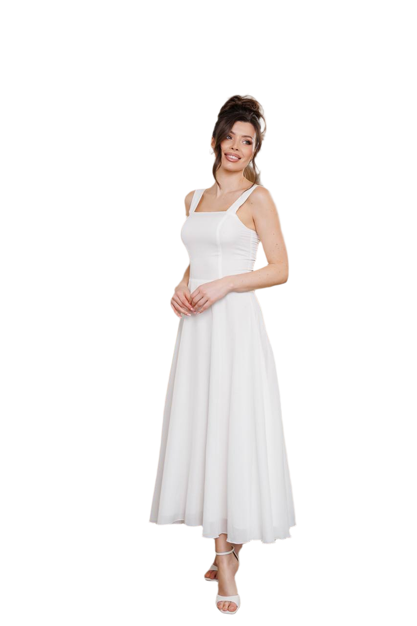 Elegant Chiffon Midi Dress with Staple Lining for Women