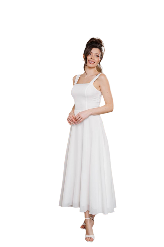 Elegant Chiffon Midi Dress with Staple Lining for Women