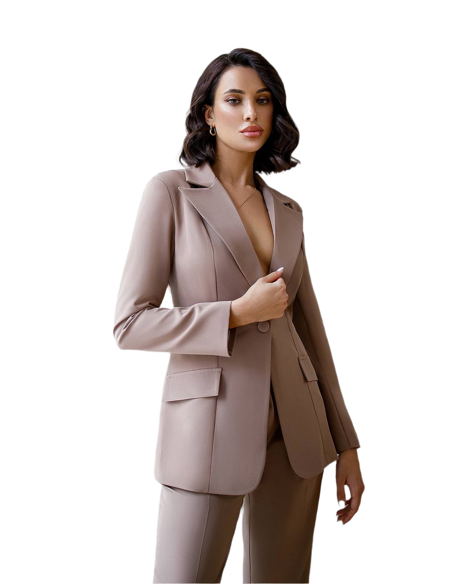 Elegant Womens Suit Jacket and Trousers Set in Soft Brown Crepe Diagonal