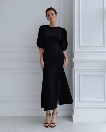 Elegant Women Midi Dress in Premium Diagonal Crepe Fabric