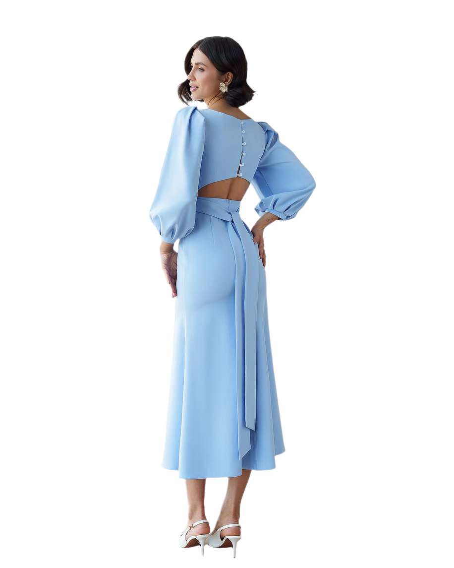 Elegant Midi Dress for Women in Premium Suiting Crepe-Diagonal Fabric