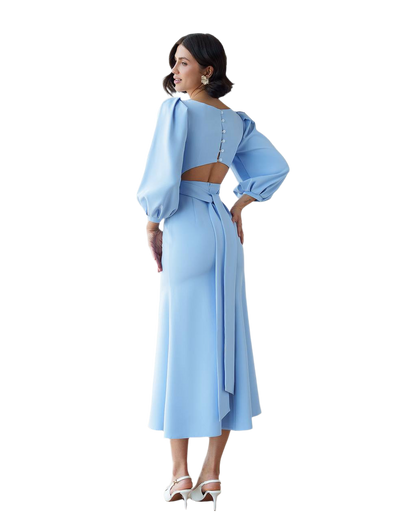 Elegant Midi Dress for Women in Premium Suiting Crepe-Diagonal Fabric