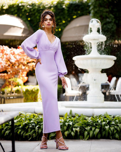 Elegant Midi Dress for Women in Lavender Premium Crepe Fabric