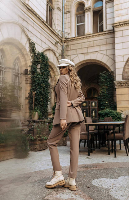 Elegant Womens Suit Jacket and Trousers Set in Soft Brown Crepe Diagonal