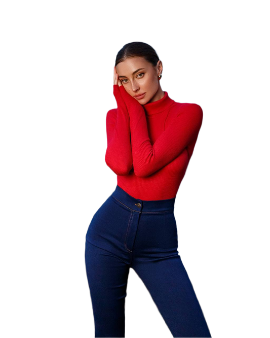 Ribbed Angora Turtleneck Sweater for Women in Red, Blue, and Gray