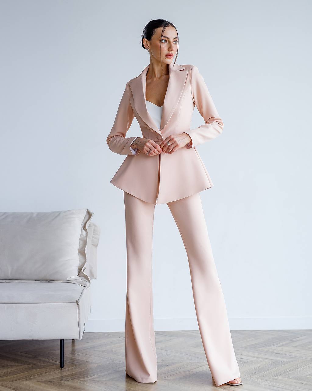 Premium Diagonal Crepe Womens Peplum Suit with Flared Pants