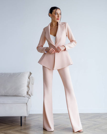 Premium Diagonal Crepe Womens Peplum Suit with Flared Pants