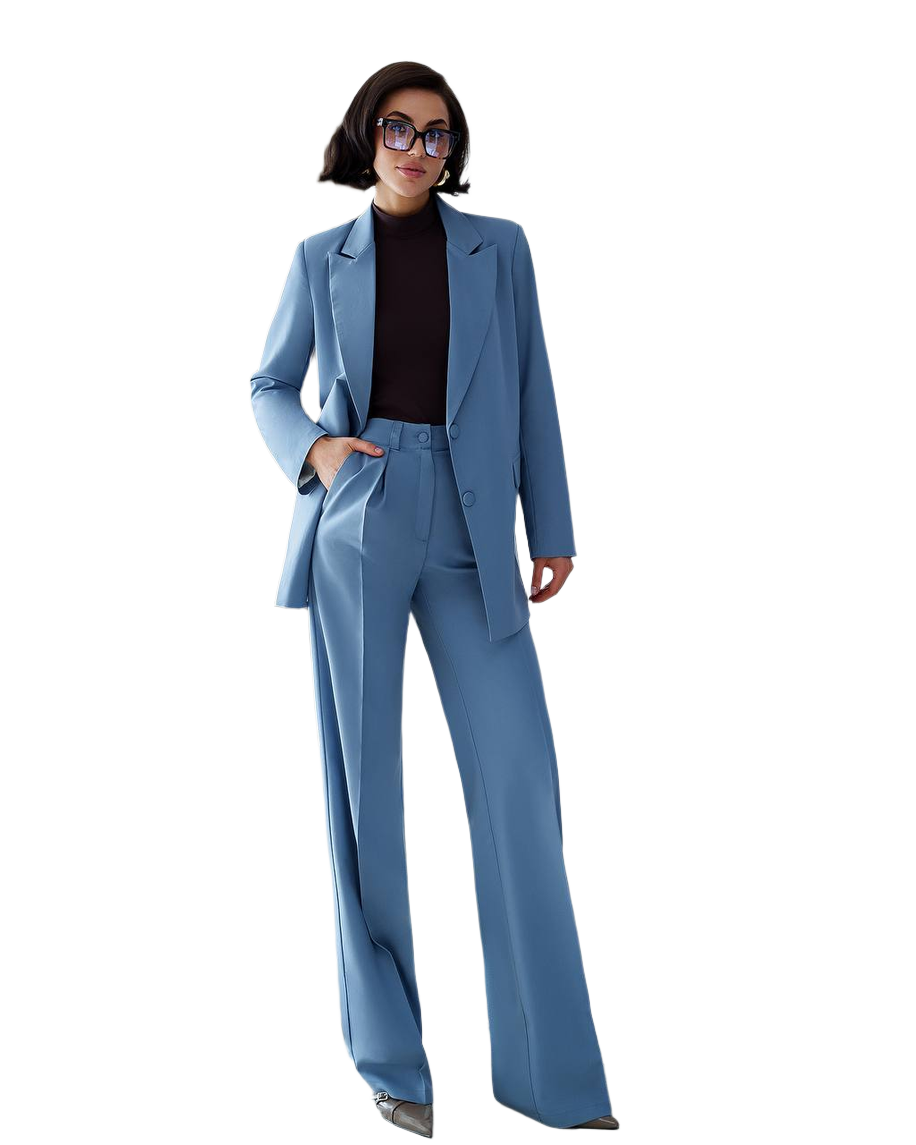Womens Polished Tiar and Lux Fabric Suit with Wide Leg Pants and Long Jacket