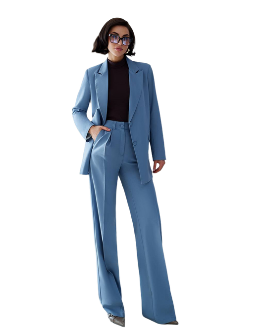 Womens Polished Tiar and Lux Fabric Suit with Wide Leg Pants and Long Jacket