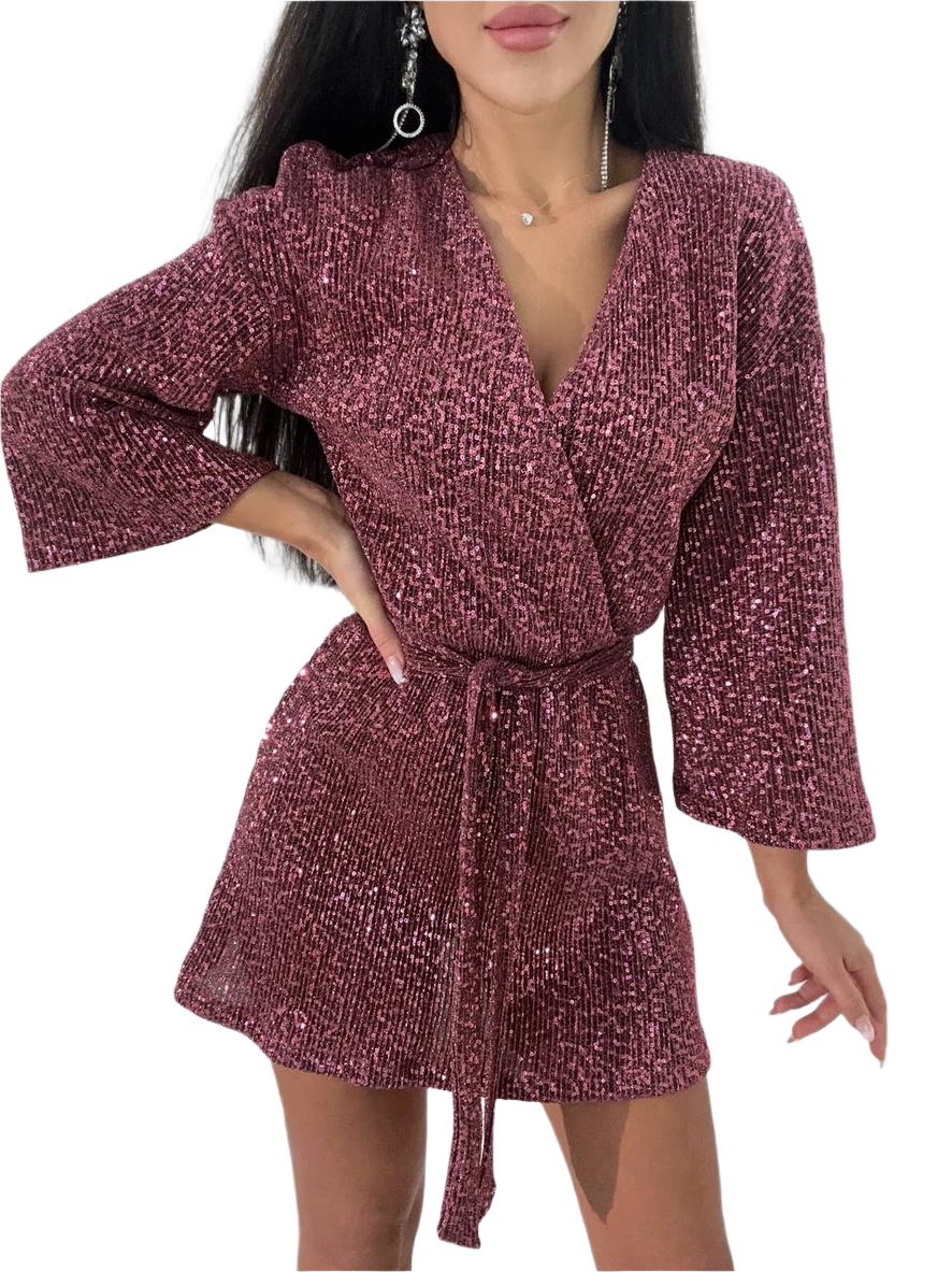 Women's Sparkling Sequin Short Dress Stretch Crimped Fabric