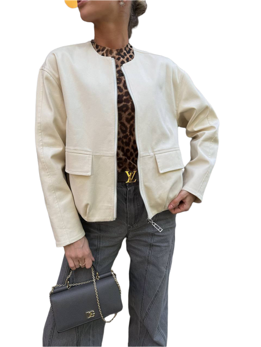 Cream Cotton Jacket for Women with Viscose Lining