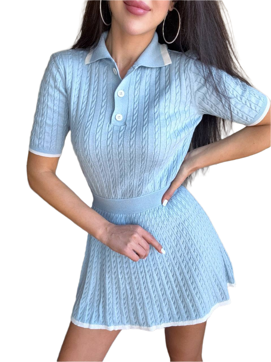 Adelin Light Blue Cotton Blend Knitted Women Suit