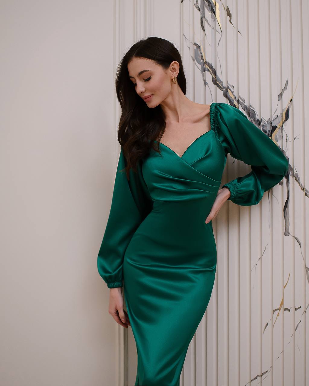 Elegant Women Midi Dress in Royal Dense Mango Satin