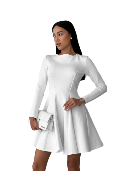 Leila White Dress with Sun Skirt High Quality Jersey Fabric