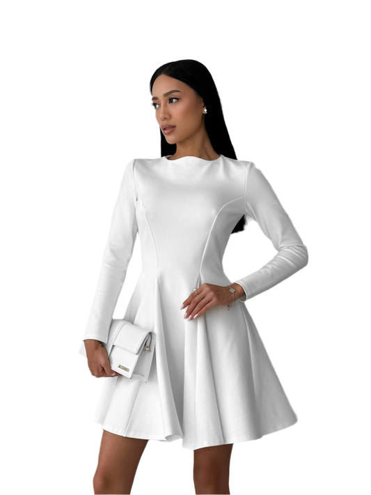 Leila White Dress with Sun Skirt High Quality Jersey Fabric
