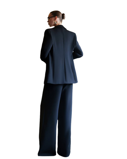 Black Womens Wide Leg Trouser Suit with Blazer Premium Viscose Blend