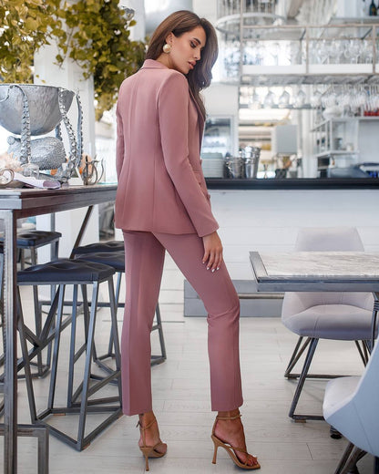 Brown Women Jacket Pants Suit Pantsuit Chic Oficial interview Elegant Cocktail Prom Graduation