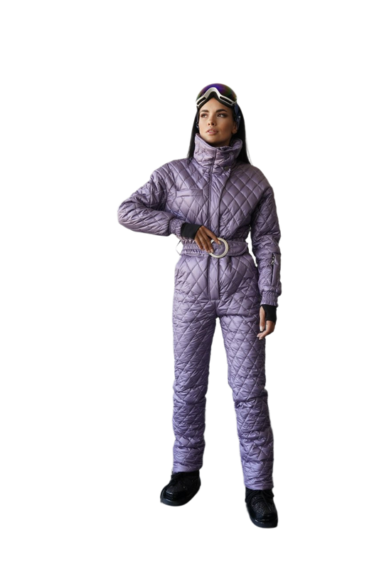 Lavender Quilted Overall with High Collar Water Repellent Ski Jumpsuit Women