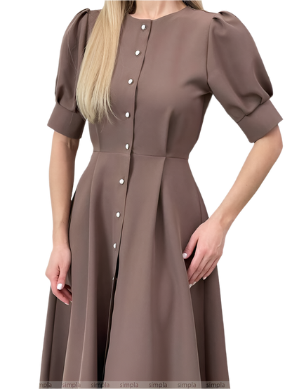 Brown dress with puff sleeves on a white background