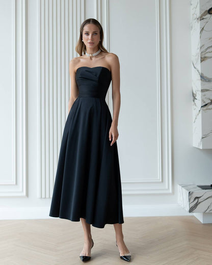 Women's Premium Dense Satin Strapless Midi Dress
