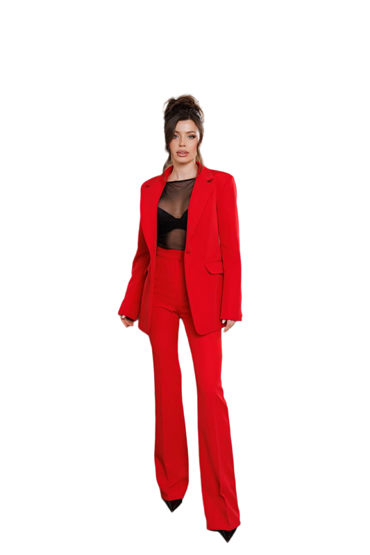 Womens Red Diagonal Crepe Premium Suit Blazer And Trousers