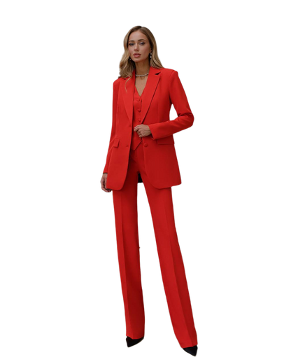 Womens Three-Piece Suit with Vest in Red Diagonal Crepe Fabric