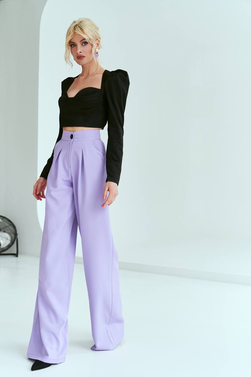 Womens Wide Leg Tailored Trousers in Suiting Diagonal Crepe