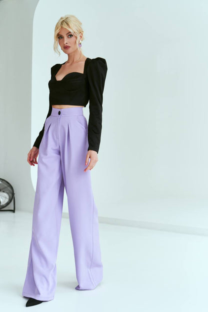 Womens Wide Leg Tailored Trousers in Suiting Diagonal Crepe