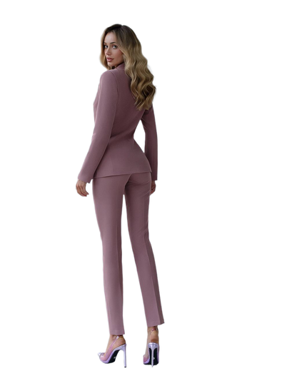 Brown Women Jacket Pants Suit Pantsuit Chic Oficial interview Elegant Cocktail Prom Graduation