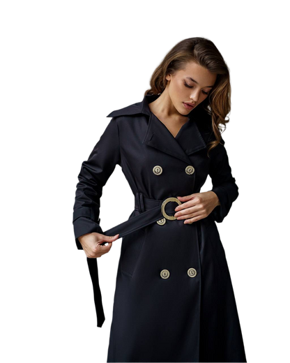 Stylish Black Trench Coat for Women with Belt and Pockets
