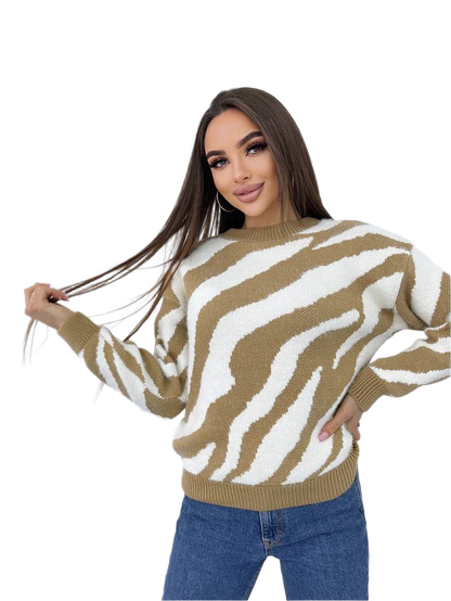 Soft Warm Women's Sweater with Brown and White Pattern