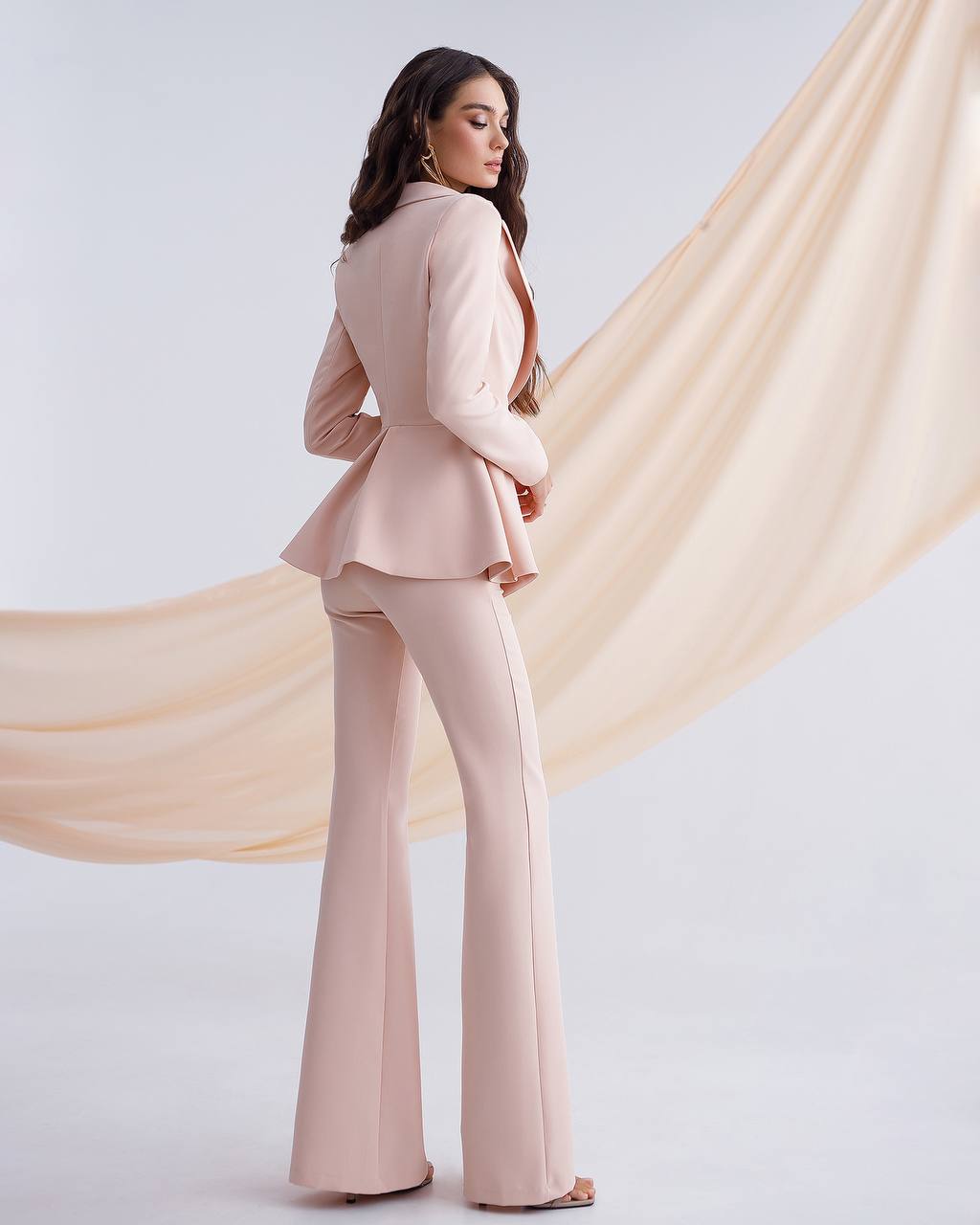 Premium Diagonal Crepe Womens Peplum Suit with Flared Pants