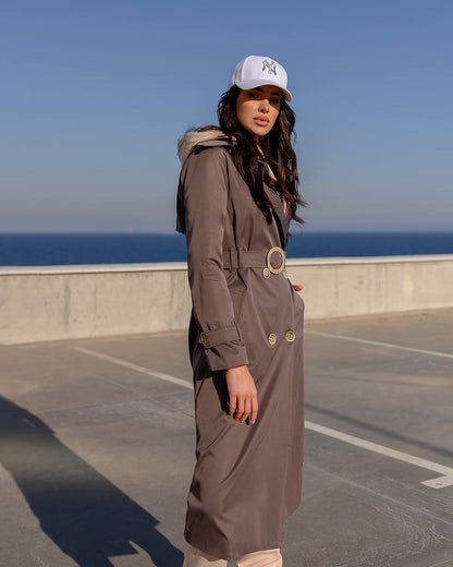 Stylish Cotton Trench Coat with Pockets and Belted Waist for Chic Fall Look
