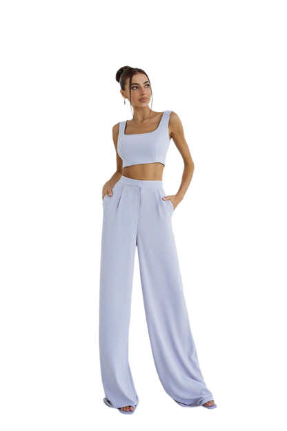Women Suit Set Powder Color American Crepe Pants and Top