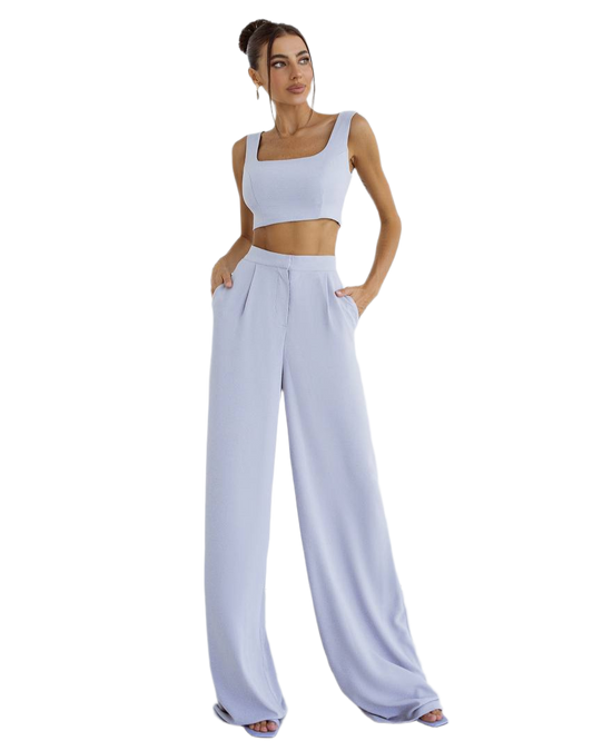 Women Suit Set Powder Color American Crepe Pants and Top