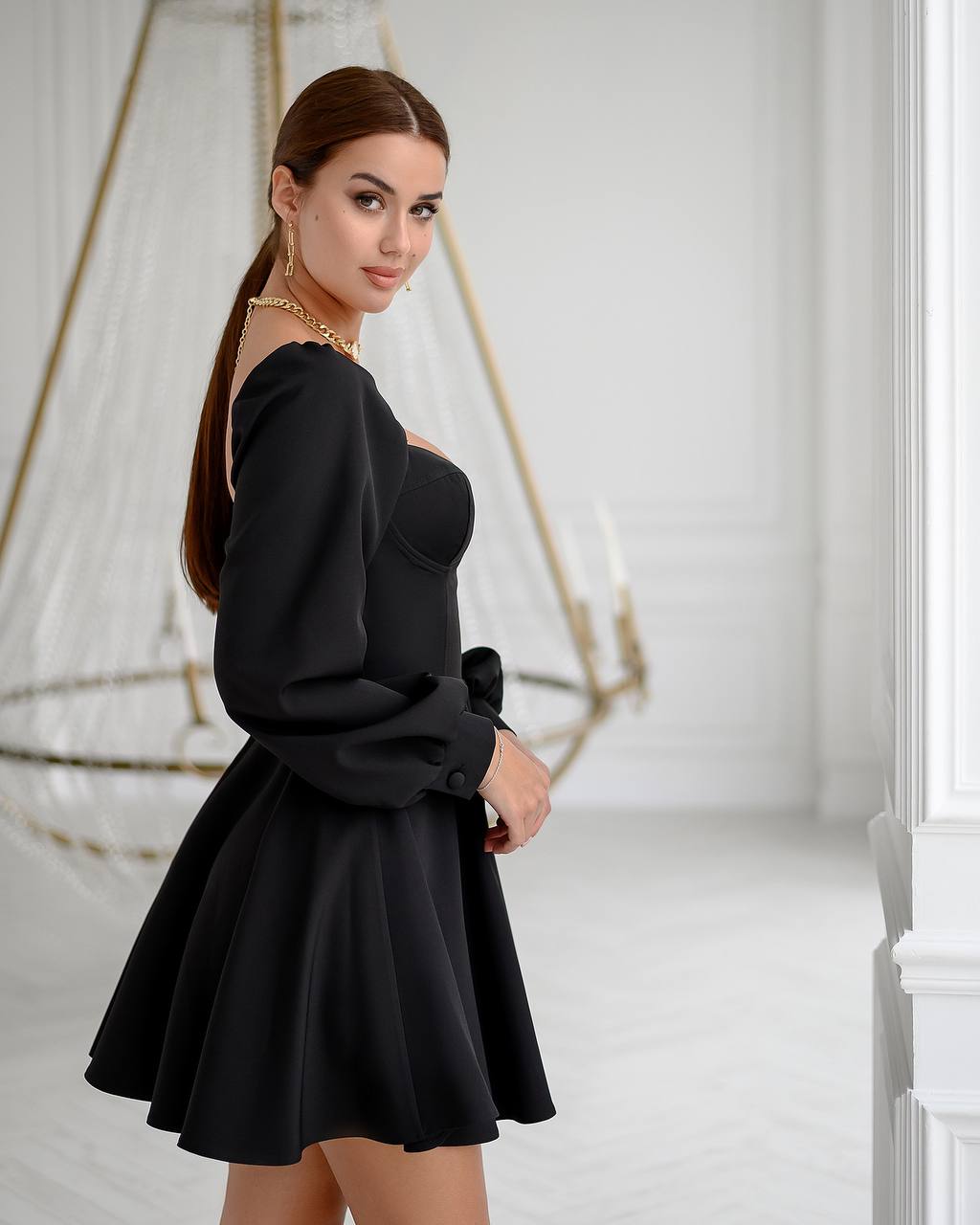 Off Shoulder Dress with Cups Premium Suiting Crepe Diagonal