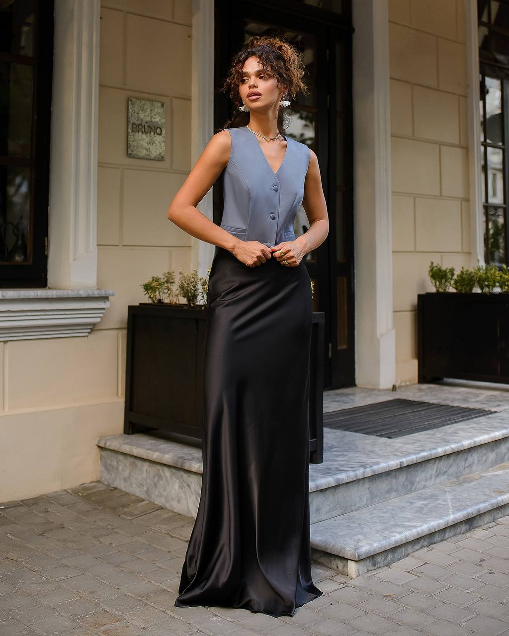 Premium Diagonal Crepe Waistcoat for Women in Dark Blue