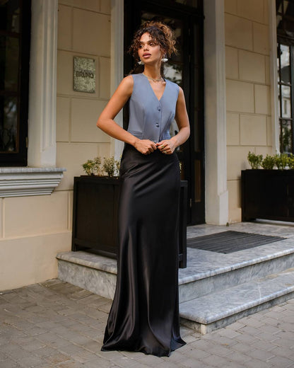 Premium Diagonal Crepe Waistcoat for Women in Dark Blue