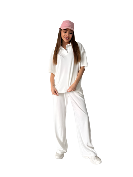 Stylish White Velour Two-Piece Casual Suit